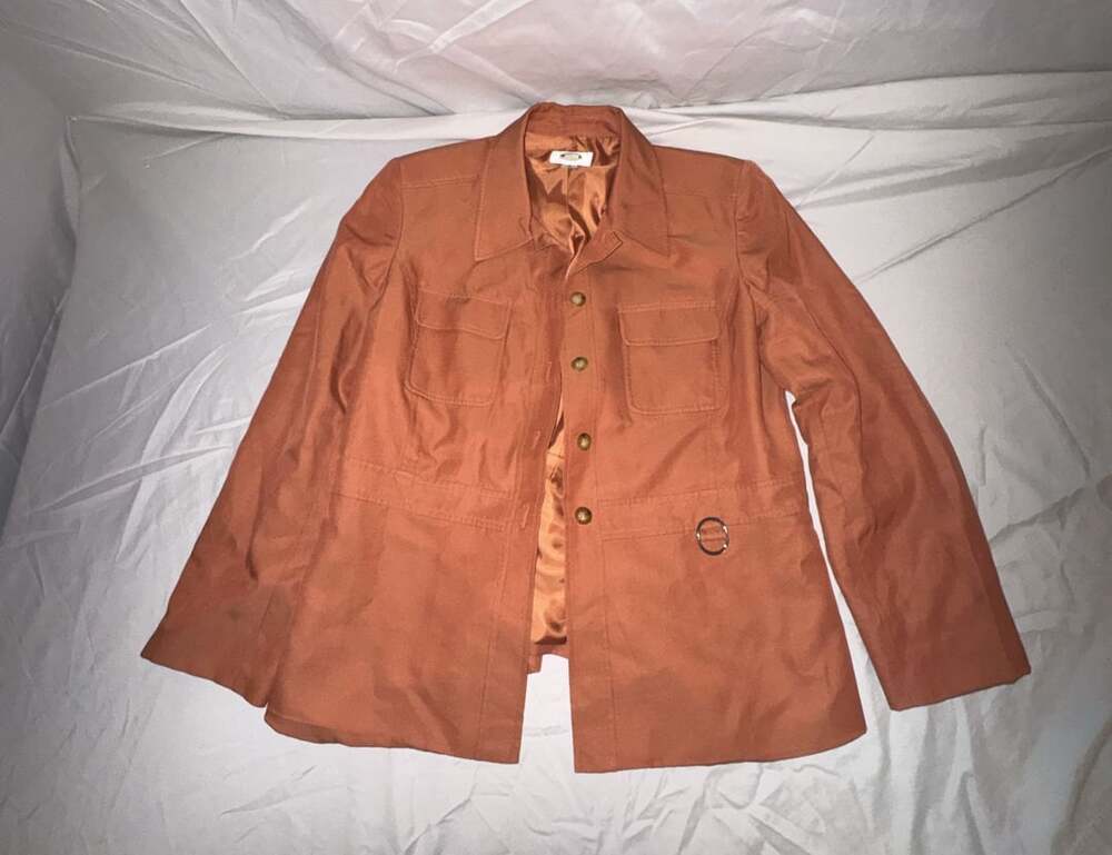 Talbots Safari Jacket Size 14 Orange Button Up Utility Pocket